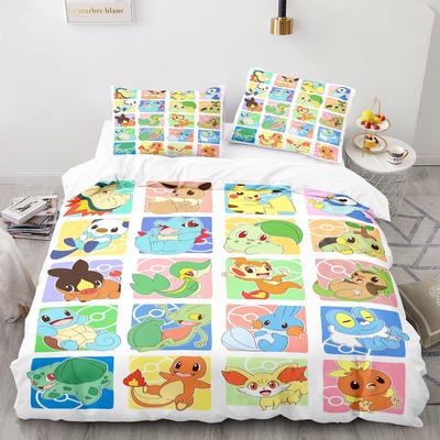 Conjunto de Cama Pokemon Pikachu 3D para Casa Capa de Edredom Decoração de Quarto para Crianças Menino Menina Capa de Edredom Queen King Size