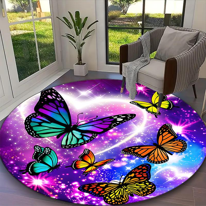 Butterfly Carpet, Non-slip Office Chair Rug, Digital Print Home Round Rug, Unique Festival Decorations