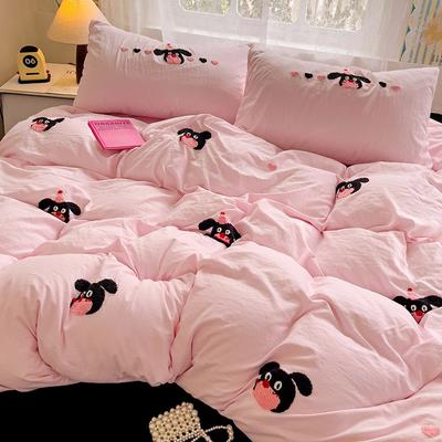 Kleines frisches gewaschenes Baumwoll-Vier-Teile-Set Rosa Studentenwohnheim Drei-Teile-Set Bettbezug Bettlaken