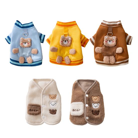 Cartoon Bear Dog Cardigan Warm Pets Autumn Winter Coat Puppy Vest Cute Poodle Outfit with D-ring for Small Medium Dogs Cat Girl Boy