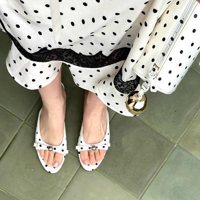 Fashion 2025 New Summer Bowknot Flip Flops Round Head Kitten Heel Slippers Outdoor Pearl Design Open Toe Slip-On High Heel Sandals  Size