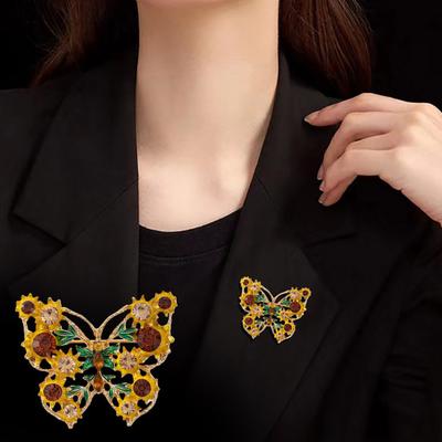 Sunflower Butterfly Brooch Rhinestone Butterfly Lapel Pin Sparkling Flower Brooch Pin for Blazers Coats