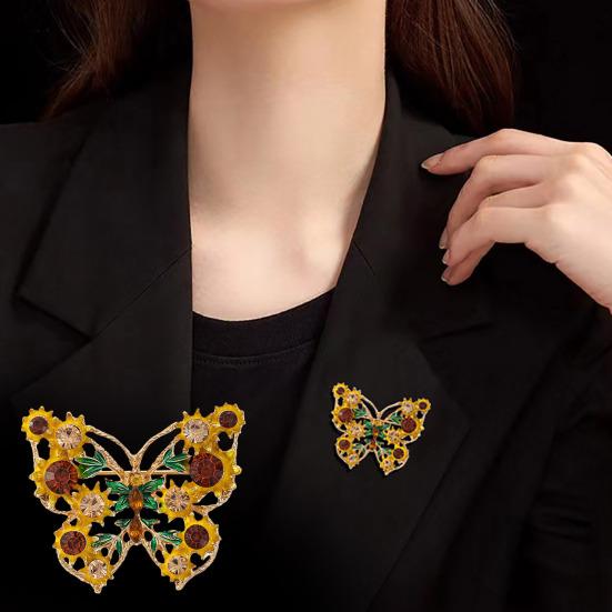 Sunflower Butterfly Brooch Rhinestone Butterfly Lapel Pin Sparkling Flower Brooch Pin for Blazers Coats Shirts Sweaters