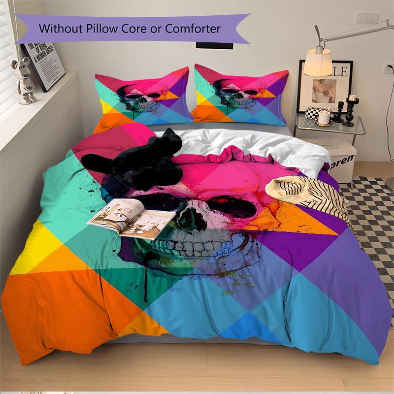 3pcs Bedding Set Skull Vibrant Includes 1 Comforter + 2 Pillowcases, Without Pillow Inserts, Soft Comfortable,a0909069
