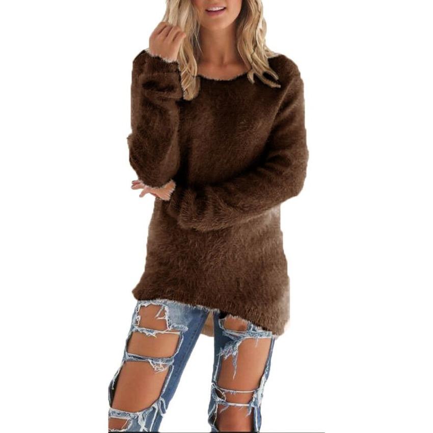 

Женские повседневные осенние и зимние топы, футболки с длинными рукавами, однотонные блузки с круглым вырезом, женские хлопковые пуловеры, толстовки, свободные футболки XXXL коричневый