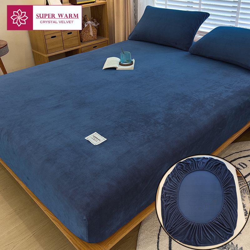 Hřejivé Zimní Sametové Fleecové Prostěradlo s Gumičkou Elastický Potah Matrace Pár 2místná Postel Povlečení Luxusní Dvojlůžkové Prostěradlo 160x200