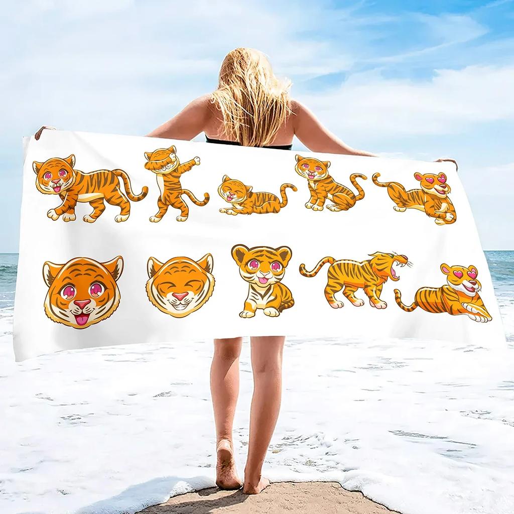 Absorbent Beach Towel Tiger Print Sand Free Lightweight Quick Dry Gym Sunbed Pool Swim Travel Towels Blanket for Men Women