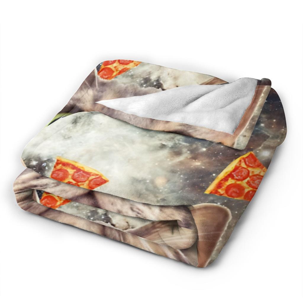 Space Flying Pizza Cat Art Collage Wool Blankets Surrealism Art Funny Throw Blanket for Quilt 200x150cm Warm