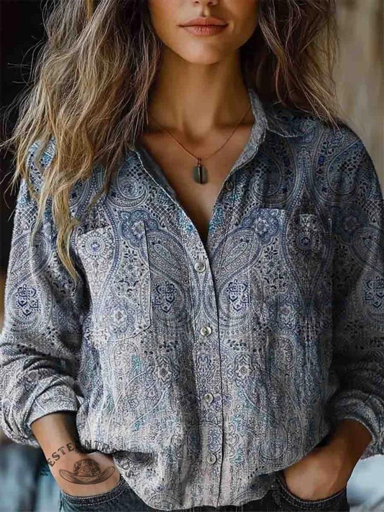 2025 Spring/Summer/Autumn Women's Versatile Printed Casual Lapel Shirt