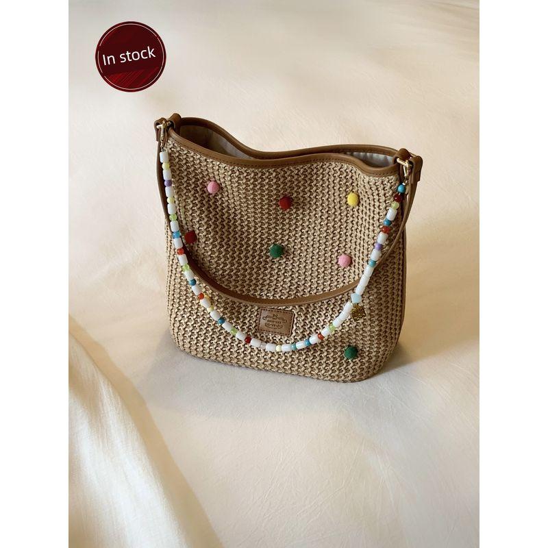 

South Style Chio2nd Rainbow Candy Tote Bag Women s Portable Straw-Weaved Bag Vacation Style Shoulder Bag Woven Bag