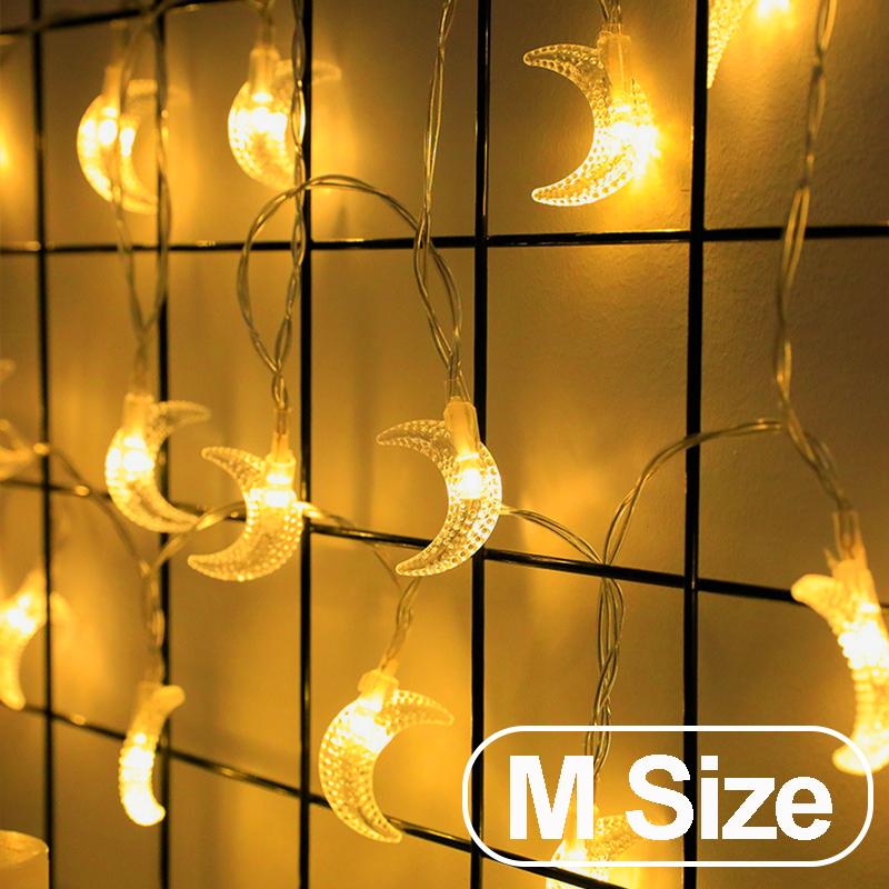 1-10M Led String Lights moon star lamp Eid Moon Star decoration Hanging String light luminous Star Moon ramadan home decoration 6M ON-Flash-Off