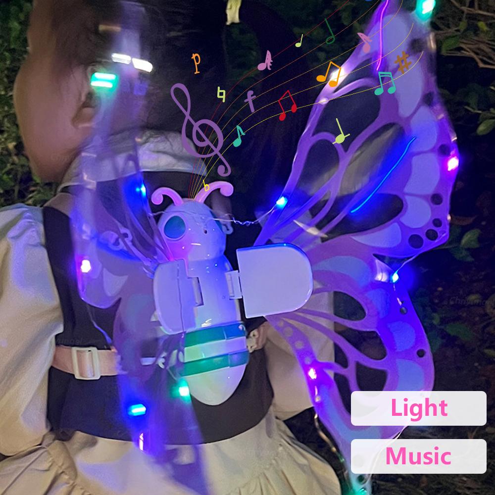 Elektrische Schmetterlingsflügel Bewegliche Elfenflügel mit Licht Feenflügel für Kinder Geburtstag Weihnachten Cosplay Verkleiden Engel Mädchen Spielzeug