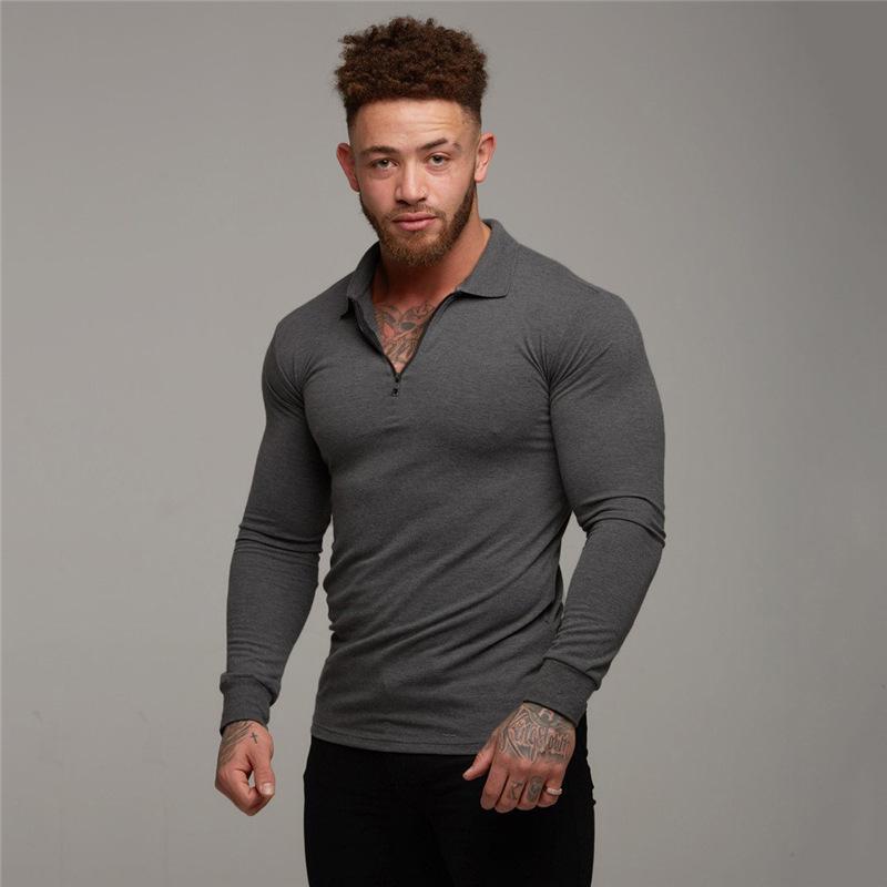 Men's European-American Muscle Polo: Long-Sleeve Fitness Shirt for Autumn/Winter