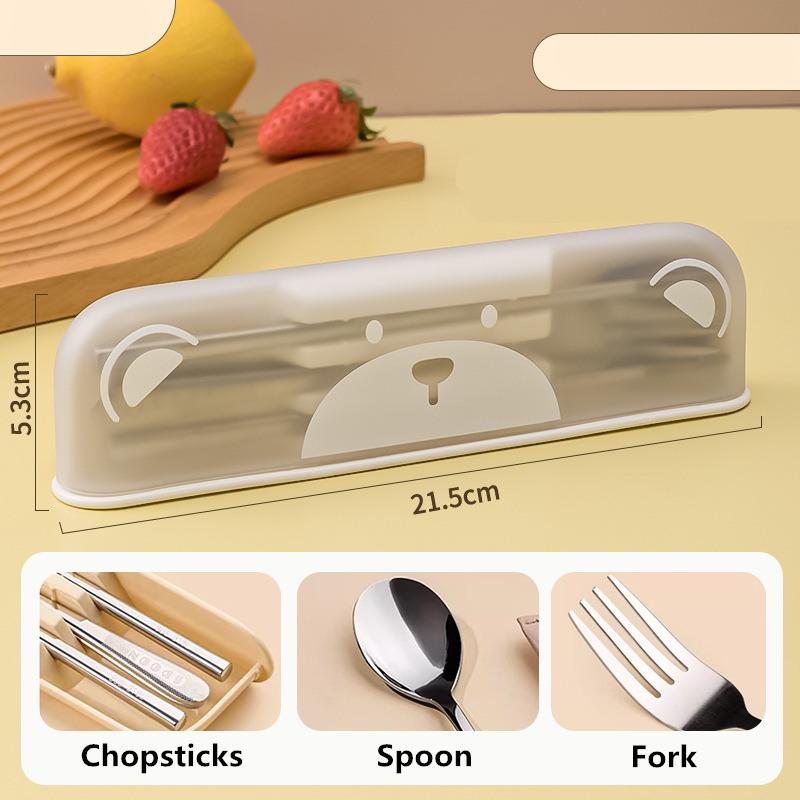 

304 Stainless Steel Chopsticks Spoon Fork Kits Portable Cutlery Sets Tableware With Storage Box For Office Camp Outdoor білий