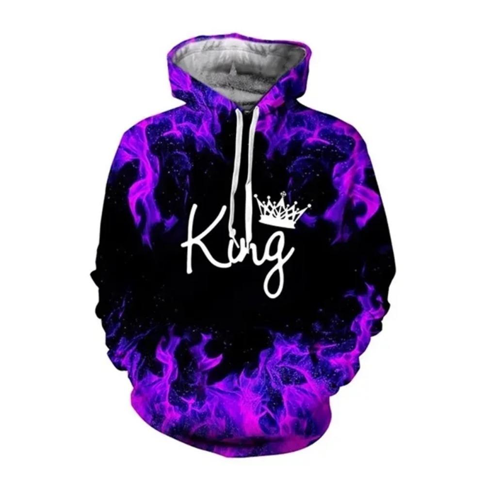 Sudadera con capucha para hombre y mujer, con estampado 3D, a la moda, con diseño de rey y reina, para él y para ella, informal, de gran tamaño