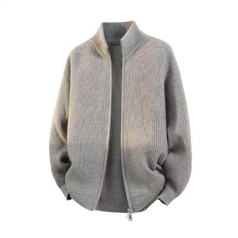 Men S Double Zip Knit Cardigan Loose Solid Color High Quality Sweater Coat
