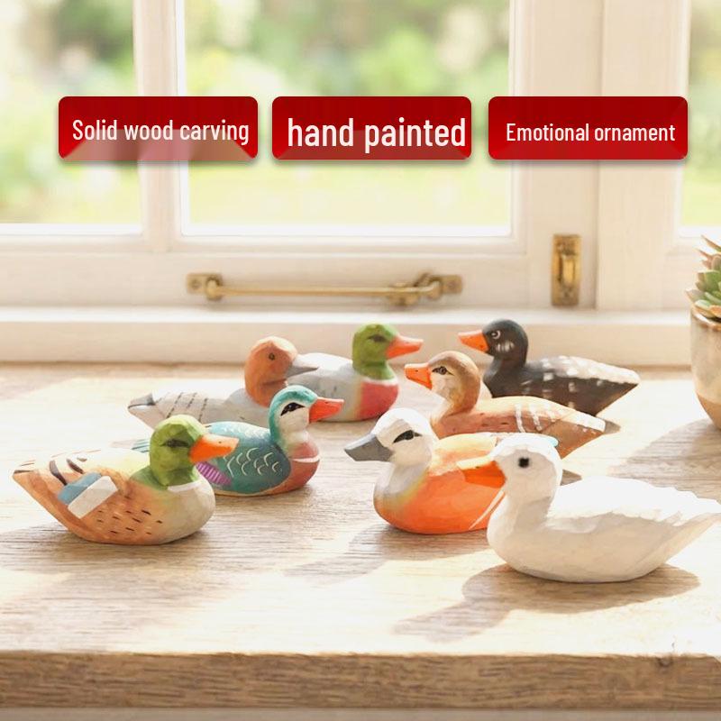 Hand-Carved Wooden Duck Ornament - Small Animal Decor for Creative Home Living Room