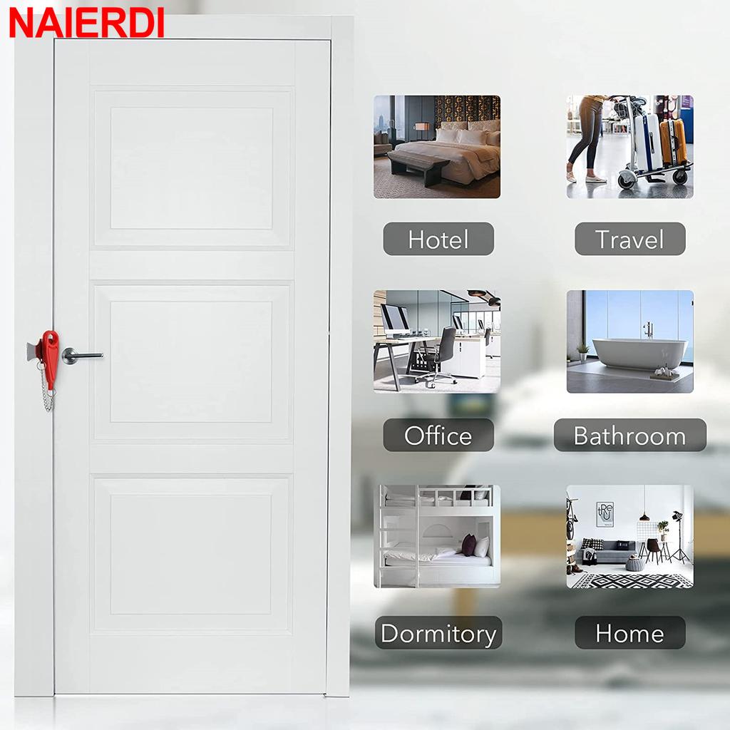 NAIERDI Portable Door Lock Safety Latch Metal Lock Anti Theft Security Lock Great for Travel Dormitory,Airbnb,Hotel,Home, Motel