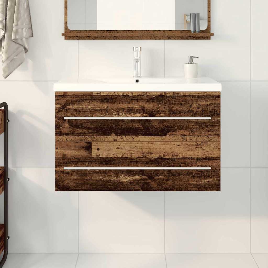 Wall Mounted Washbasin Cabinet Set of 2 Reclaimed Wood Look 80 X 38.5 X 48 Cm