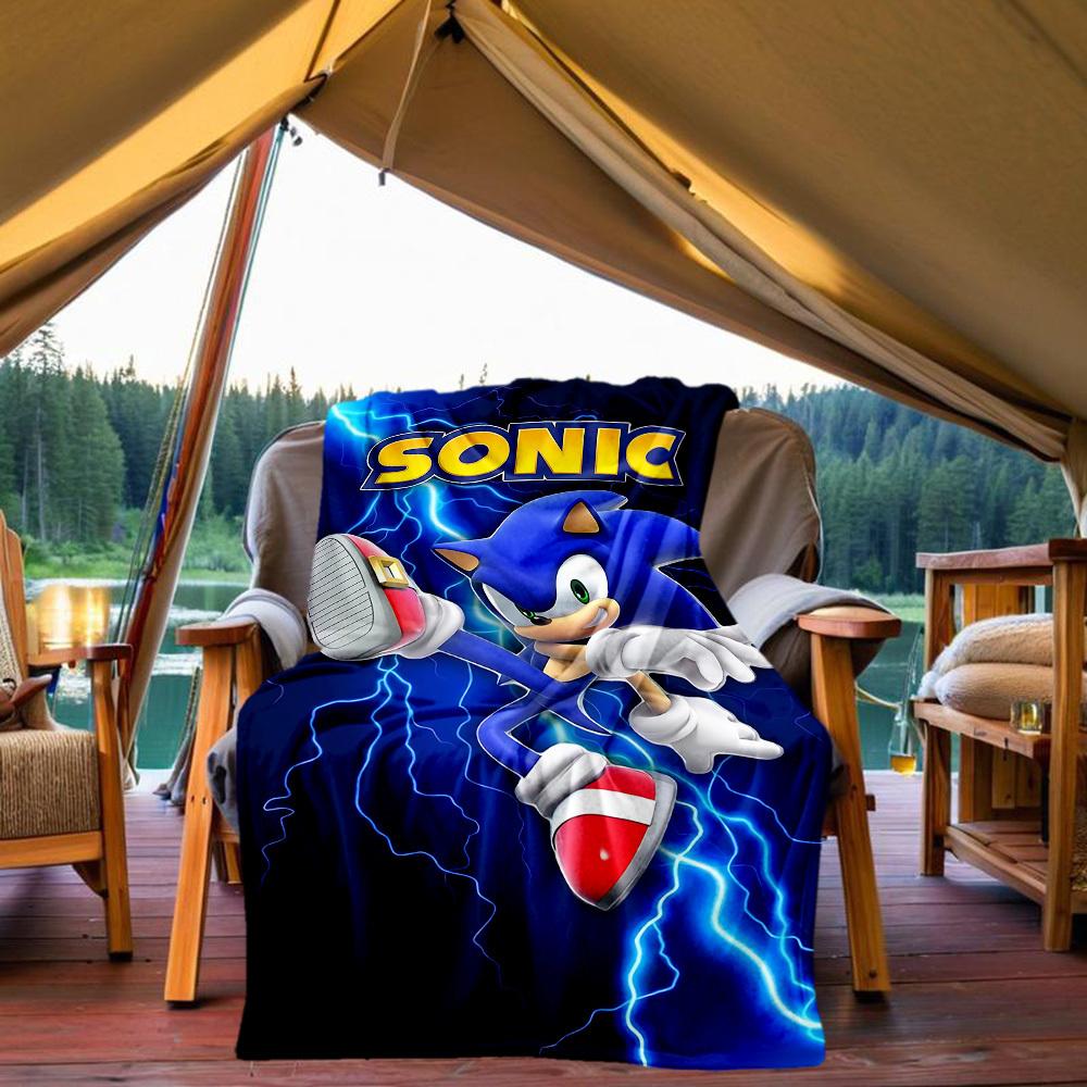 

1PC Sonic Rings Outdoor Flannel Throw Blanket HD Printed Lightweight Soft Warm All Season Blanket for Sofa, Bed, Travel 80x120cm