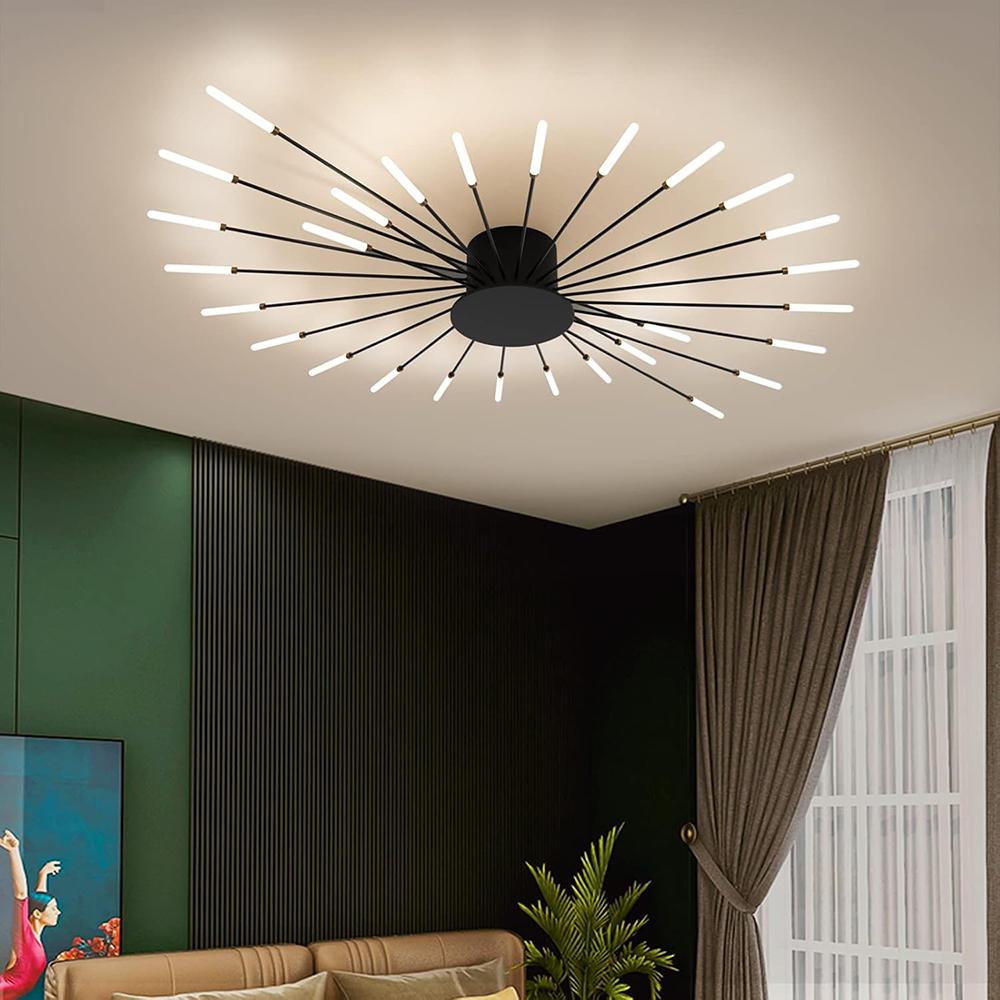 Black 28 Heads Non Dimmable Pendant Lights Creative Fireworks Design Chandelier Modern Ceiling Light for Living Room Exhibition Hall Bedroom