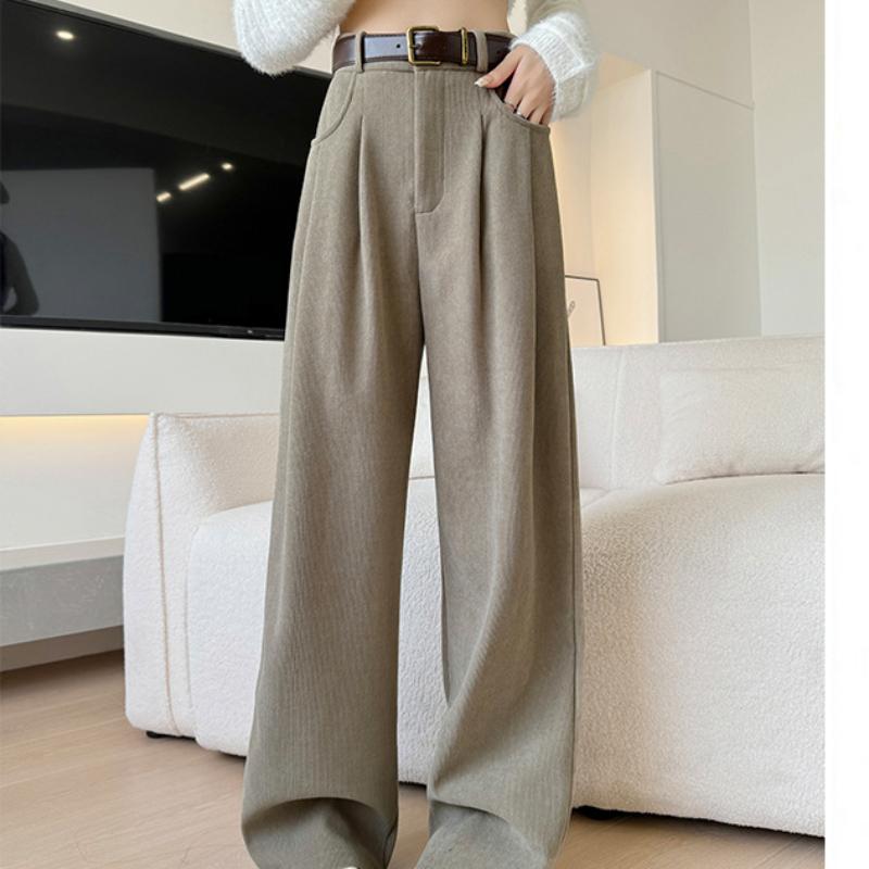 Corduroy Suit Pants for Women In Spring and Autumn New High-waisted Slimming Draped Straight-leg Pants Casual High-end Narrow Wide-leg Pants
