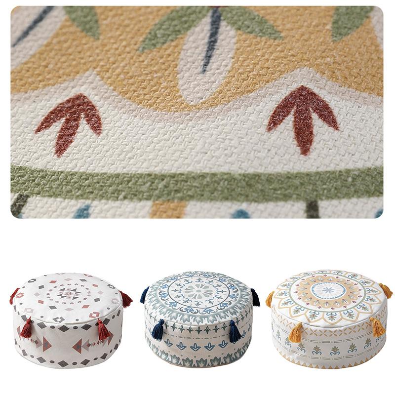 Nordic Boho Unstuffed Ottoman Cover Round Pouf Seat Cushion Tatami Floor Sitting Pier Foot Stool Cover Balcony Living Room Decor