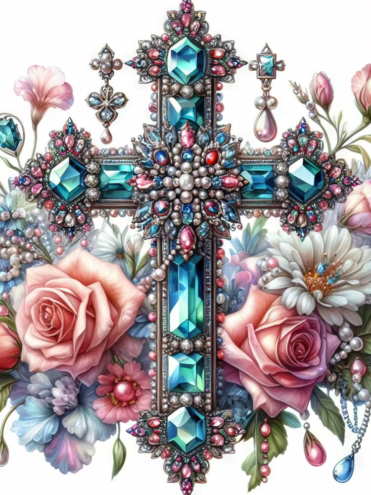 5DDIY Diamond Painting Colorful Cross Butterfly Jewelry Cross Embroidery Set  with Diamond Embroidery Flower Home Decoration