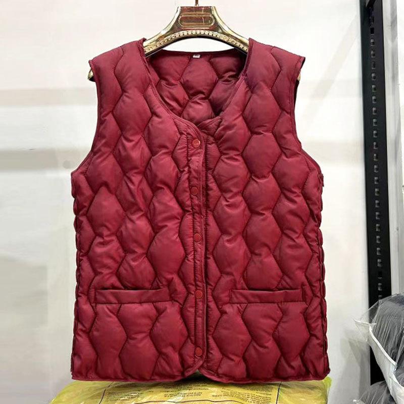 Women's Vest Down Cotton Vest Women's Large Size Winter Warm Vest Thickened Vest Short Vest Jacket Back Elastic Waist