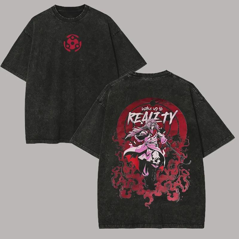 Madara Uchiha T Shirt Naruto Men Acid Wash Back Print Sage Six Paths Anime Graphic Cotton Streetwear Reality Vintage Tee