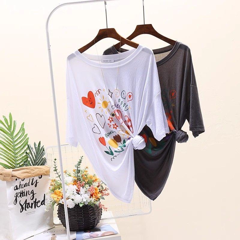 Summer Sexy Perspective Short Sleeved Plus Size T-shirt for Women Thin Sunscreen Cover T Shirts Casual Oversized Funny Print White Y2k Tops Streetwear