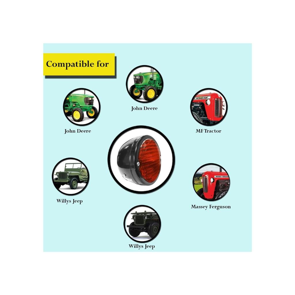 APSMOTIV 2X of Rear Lights | Black Body | Black Ring | Red Lens Compatible With Jeep Willys John Deere & Massey Ferguson Tractors