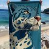 Blue and white leopard print pattern polyester microfiber beach towel is highly absorbent, suitable swimming and beach outings