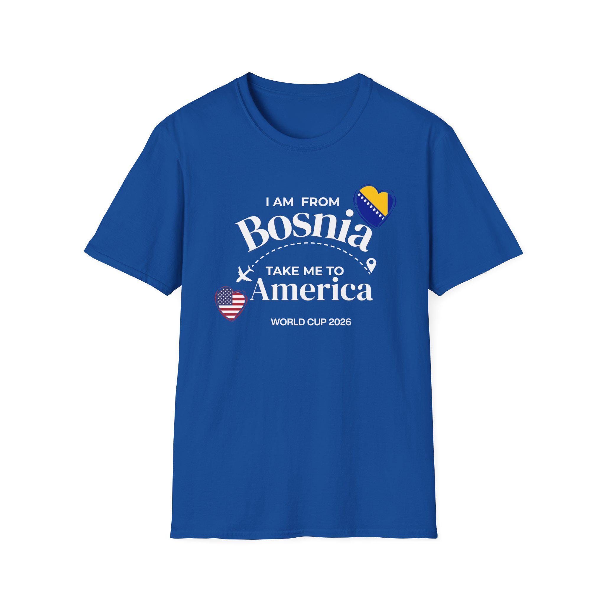 

Bosnia World 2026 Bosnia USA Soccer Tee I Am From Bosnia Take Me To America Bosnian 2026 Summer Unisex Women Cotton Tshirt Y2K S