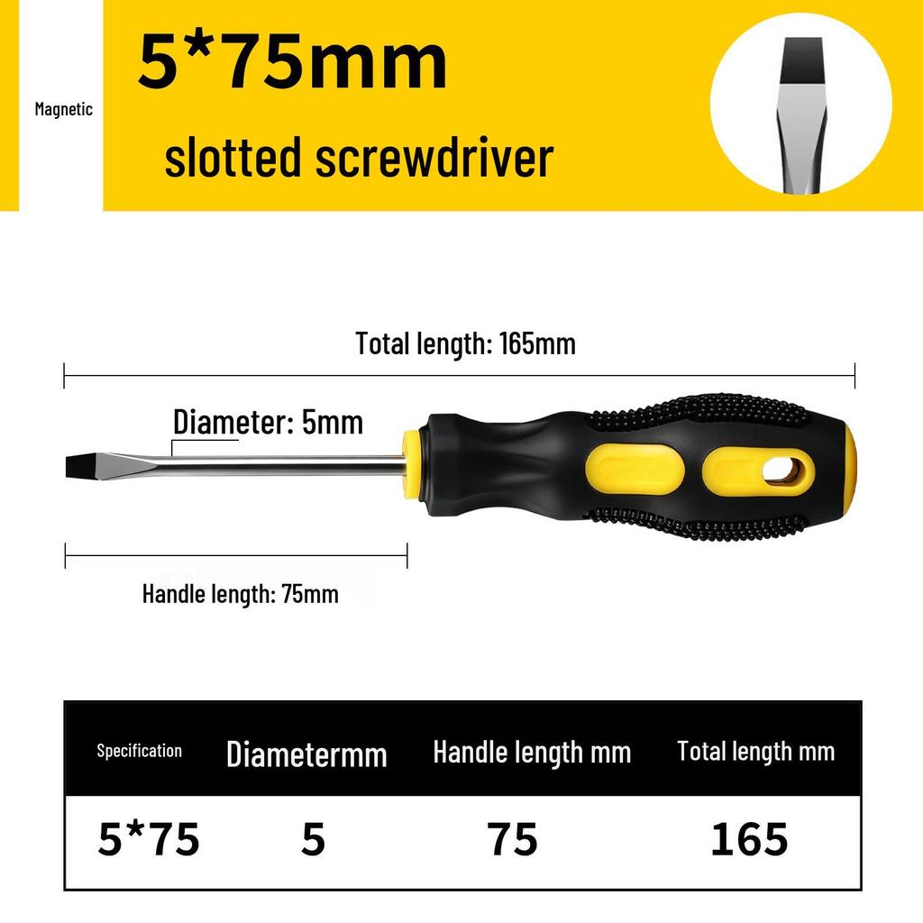 Industrial Rubberized Phillips and Slotted Screwdriver with Magnetic Bit and Non-Slip Handle.