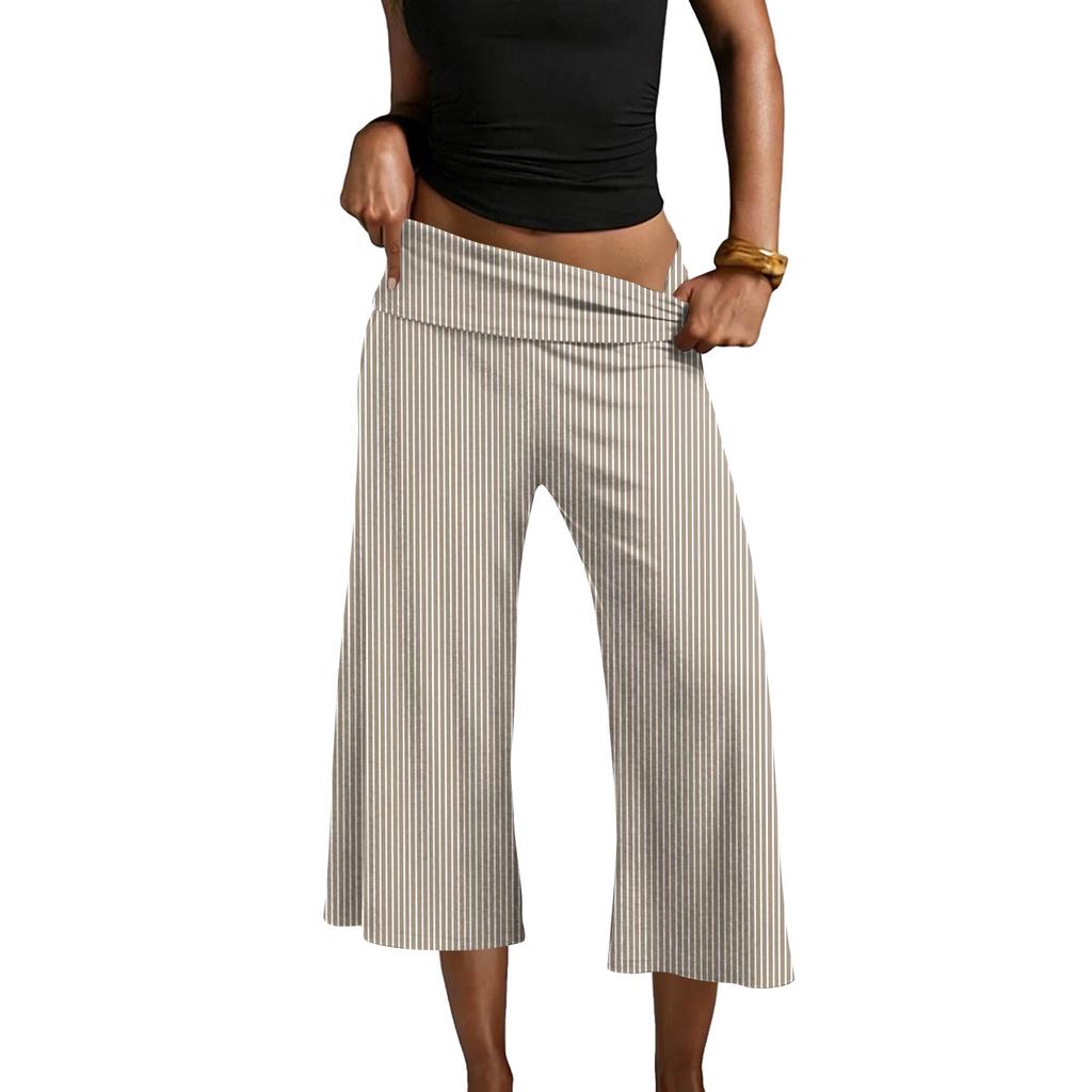 Pantaloni Corti da Donna a Vita Pieghevole Fondo Svasato Pantaloni da Tuta a Vita Pieghevole Bassi Yoga Elasticizzati Casual Gamba Larga Pantaloni da Tuta