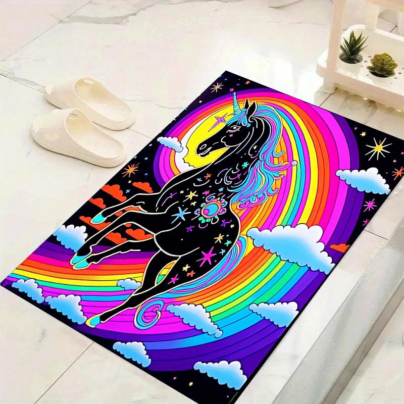 

1pc Unicorn on the rainbow Print Design Area Rug - Soft, Anti-Slip, and Durable Gaming Room Decor for Bedroom 60cm by 90cm