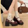 Platforma Silný Vysoký Ženy Mary Jane Boty Dámské Stručné Venkovní Lodičky Jaro Podzim Dámské Šaty Kožené Boty