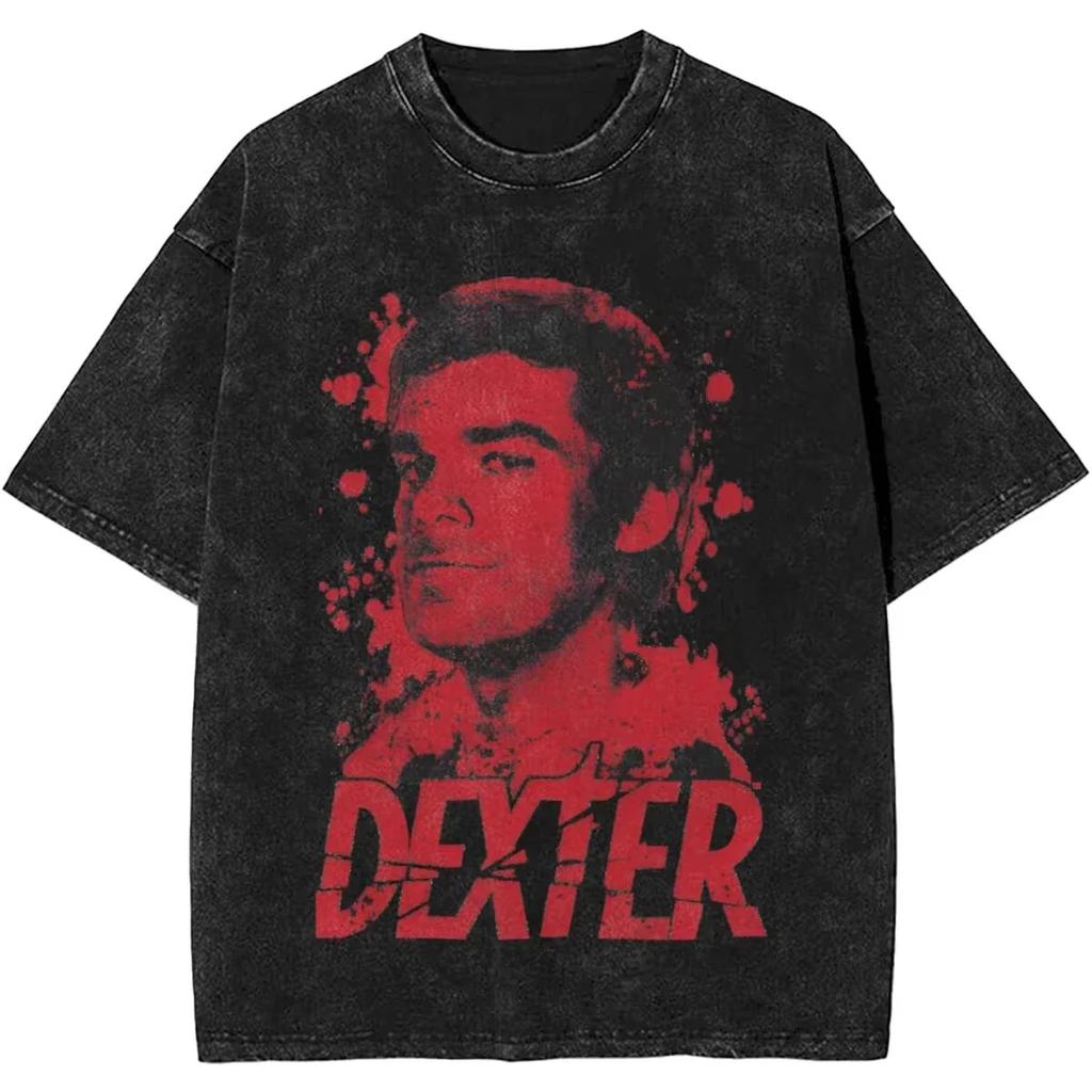Nuova Edizione Dexter Morgan Dito Medio Retro Trendy Vintage Lavato Maglietta Estiva Y2K Top Cotone Uomo Donna Magliette Manica Corta