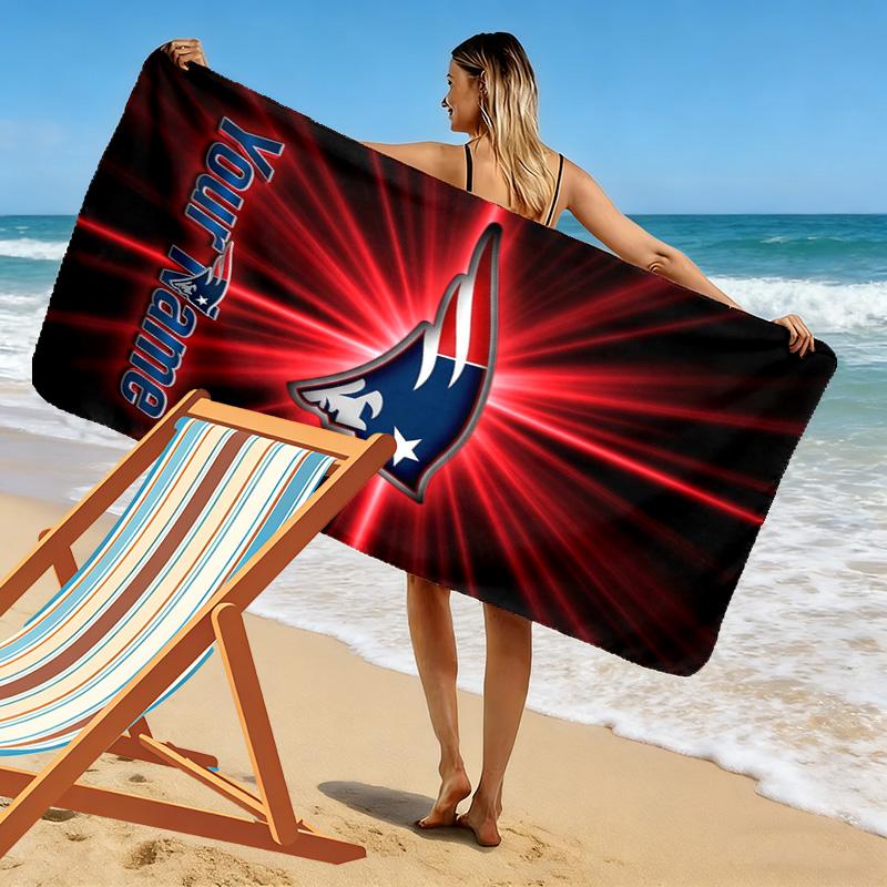 Name Custom New England Patriots Logo Print Beach Towel, Large Soft Quick Dry Towel for Beach Camping Swimming