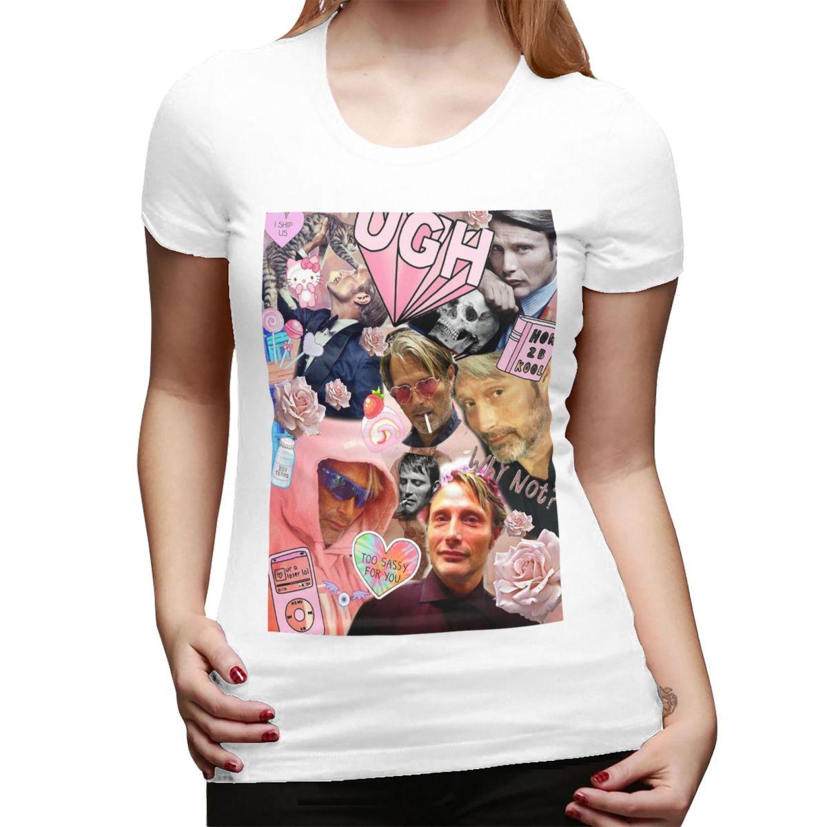 Mads Mikkelsen Collage Greeting Card36 TShirt for Women ONeck Streetwear T Shirts Womens Short Sleeve Summer Clothes Tops S