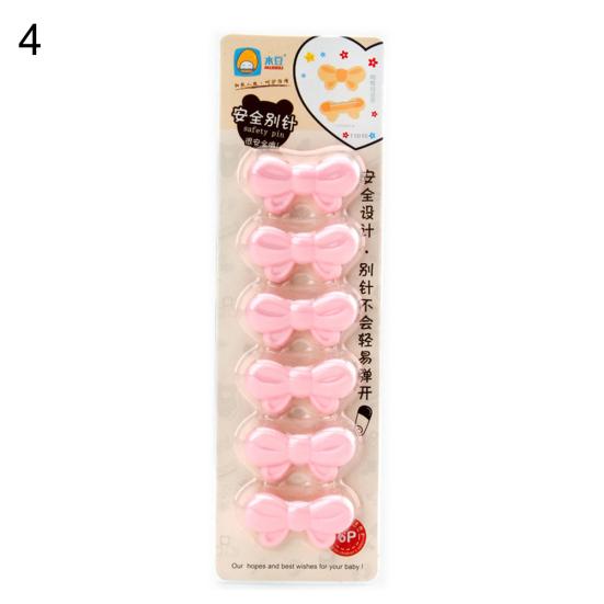 6Pcs Bear Bowknot Shape Kids Nappy Cloth Bib Safety Locking Pins Clip Holder