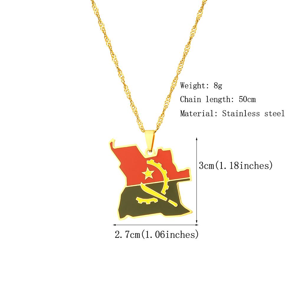 SONYA Enamel Drop Oil Angola Map Flag Pendant Necklace For Women Girls Stainless Steel Angolan Jewelry Ethnic Party Gifts