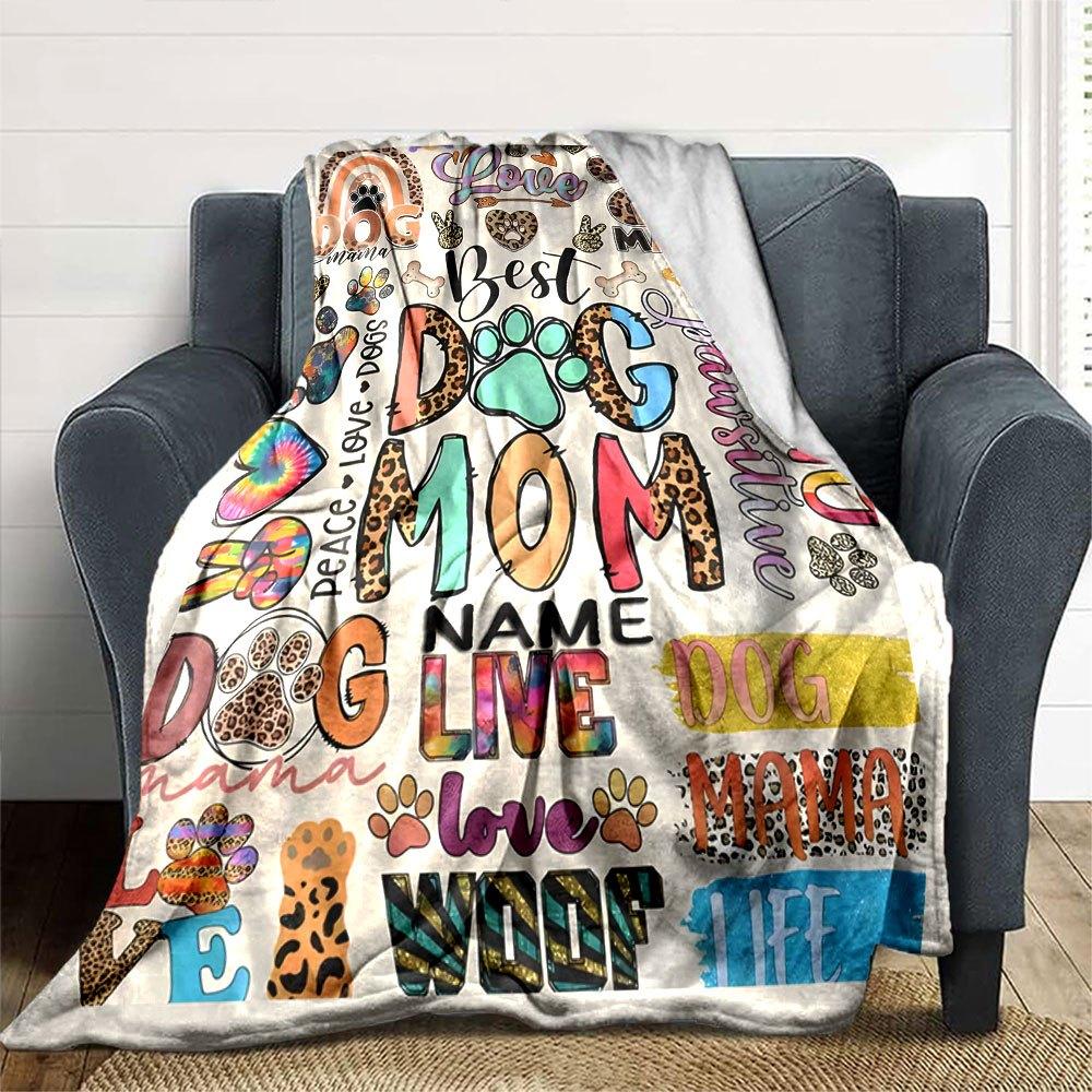 Dog Mom Love And Paws Lightweight Personalized Blanket Personalized Text Soft Warm Cozy Versatile For Sofa Couch Office Bed Picnics Ideal For All