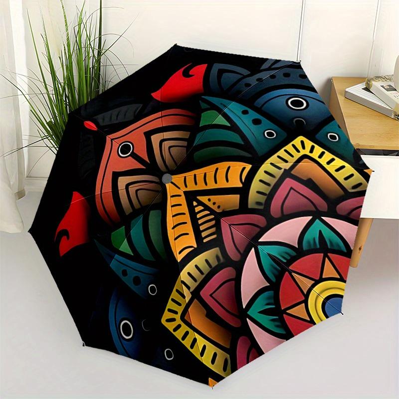 1pc Mandala Abstract Automatic Open 8-Rib Windproof Umbrella, Travel & Commuting, Suitable for All Seasons