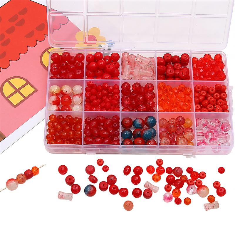 Glass Red Transparent Solid Color Round Beads Crystal Beads Wheel Beads Bamboo Beads Handmade String Bracelet Necklace Jewelry Lovely Colour