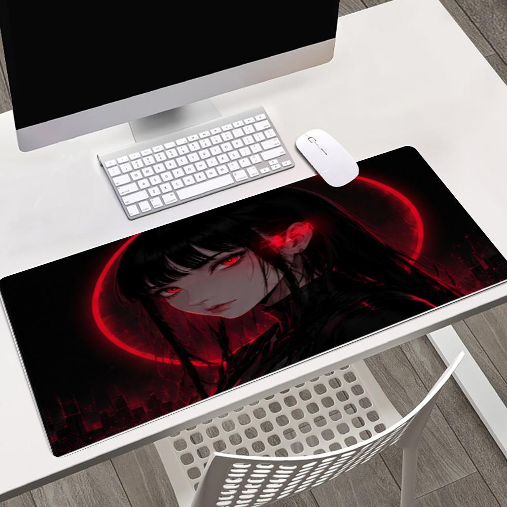 Dunkler Gothic-Stil Rote Augen Mädchen Mauspads Schreibtischmatte Schreibtisch-Interieur Mauspads Gamer Spielmatte Gaming-Raum Dekoration Großes Mauspads