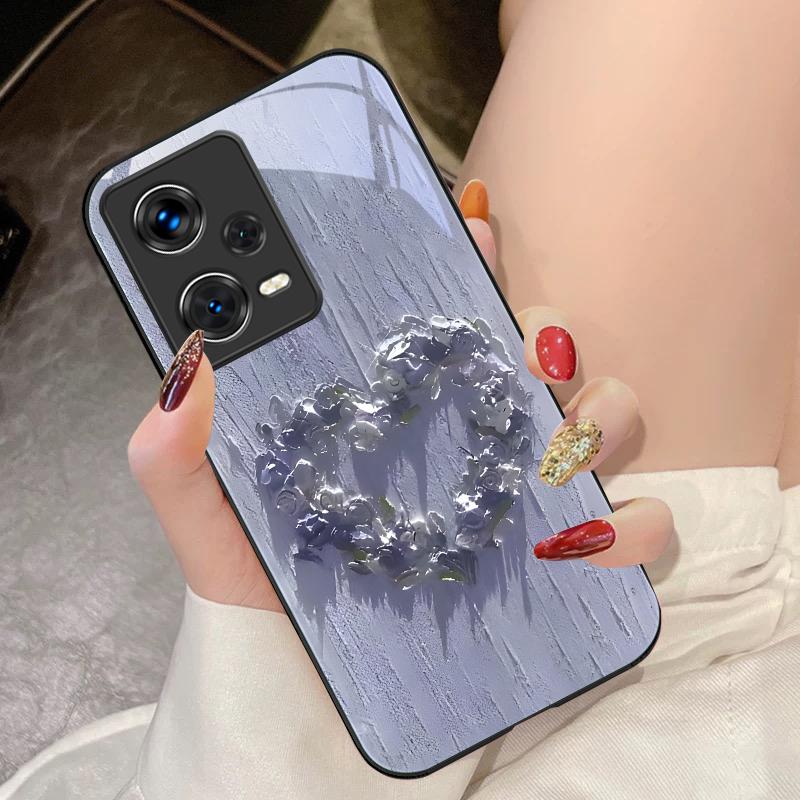 Heart-shaped Flower For Xiaomi 14 Ultra 13 Lite Redmi Note 13 11 Pro 12 Plus Poco X6 3 Pro F4 6 GT Tempered Glass Phone Case
