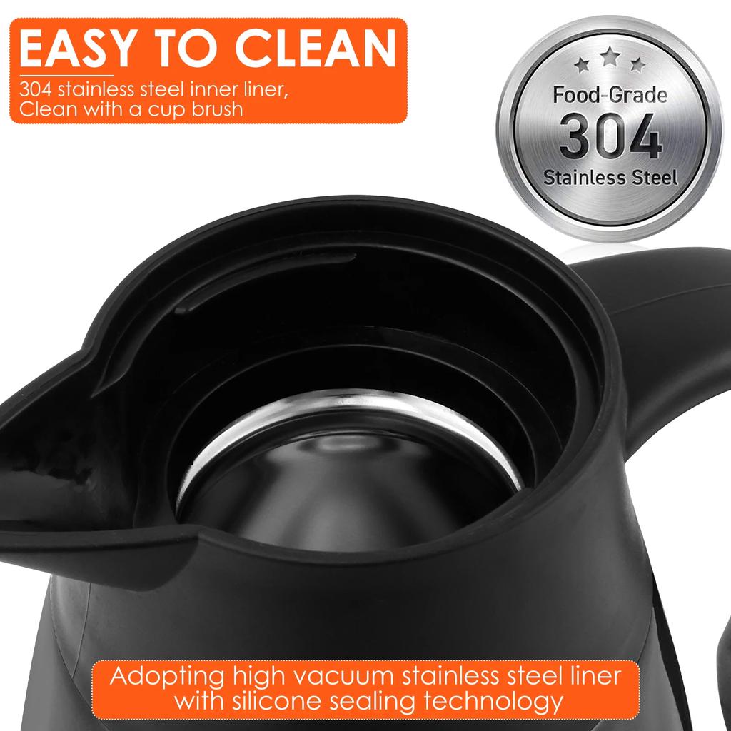 Thermal Coffee Carafe 2L Stainless Steel Vacuum Insulated Coffee Jug 20 to 24 Hours Large Capacity Thermal Water Flask for Home