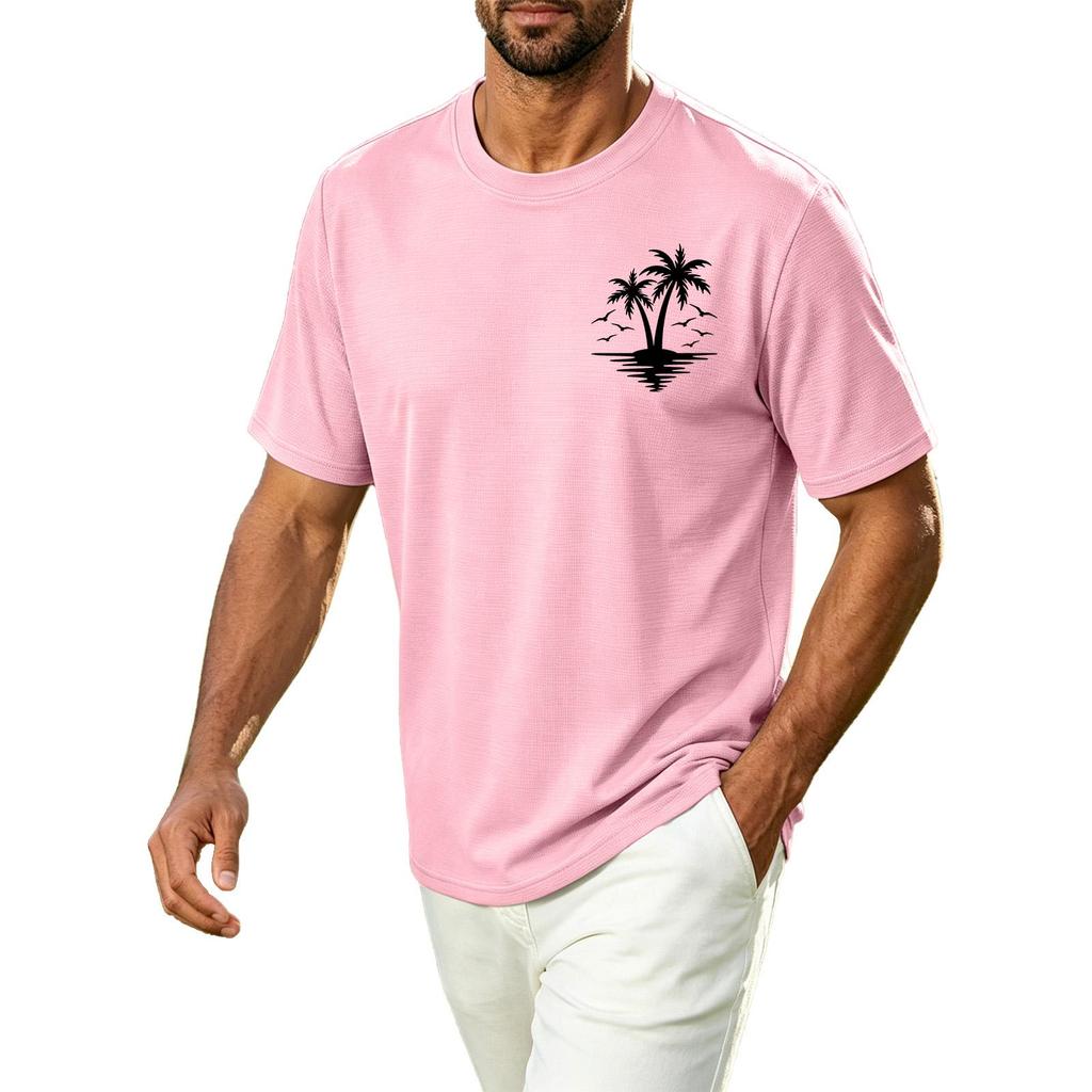 Men's Hawaiian Print Casual Crew Neck T Shirt Breathable Quick Dry Sports Short Sleeve Tee Lightweight Summer Shirt